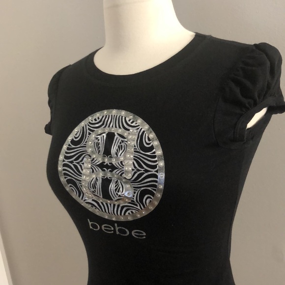 Bebe Rhinestone tee. Size Small. Color black - Picture 4 of 9